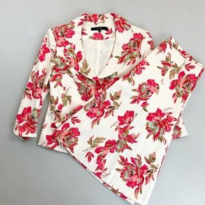 HALLHUBER Floral A-Line Skirt Suit 38/40 Blazer Jacket Career Wear Bright Pink